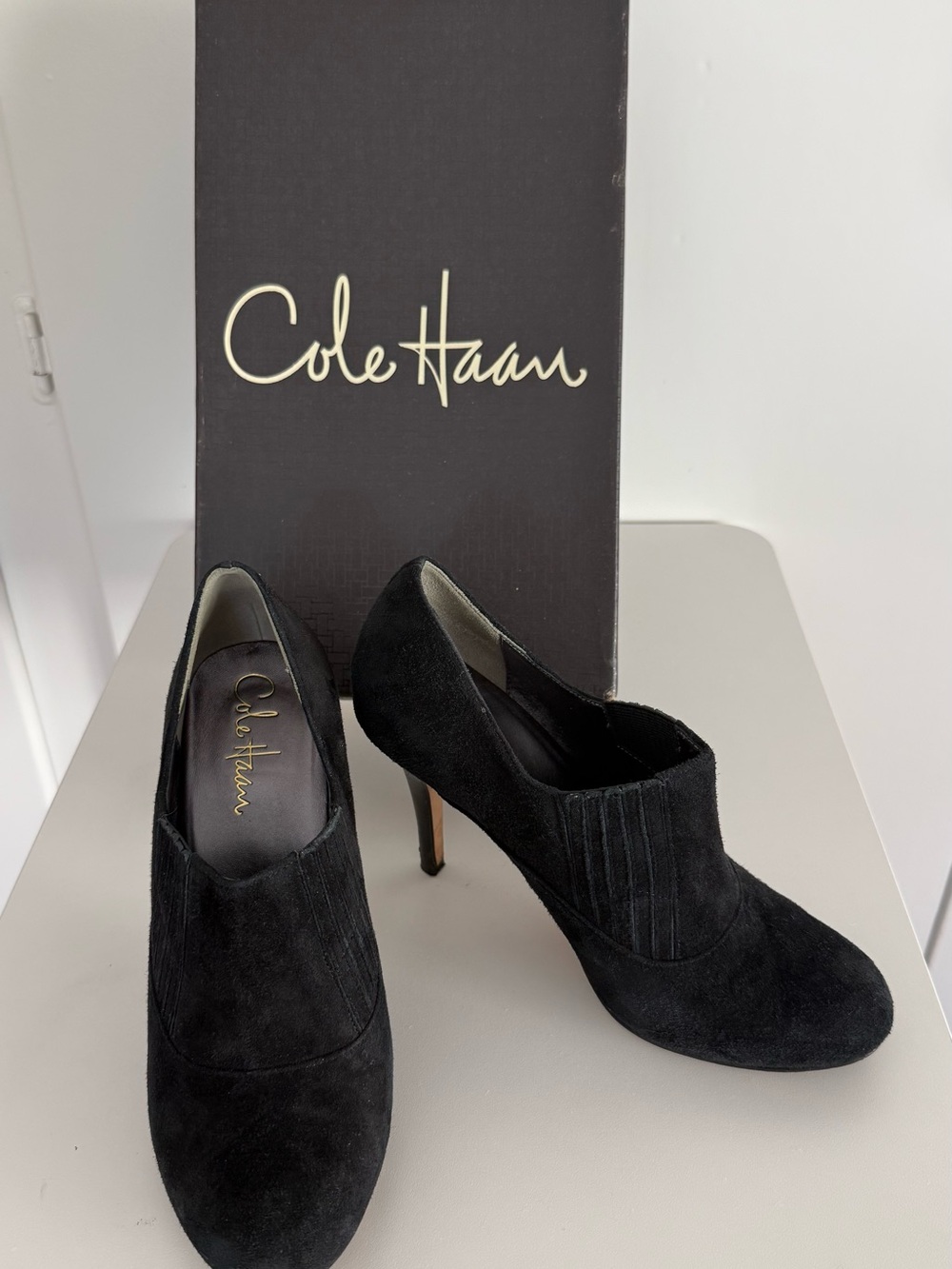 Cole Haan Air Talia Black Suede stilleto booties